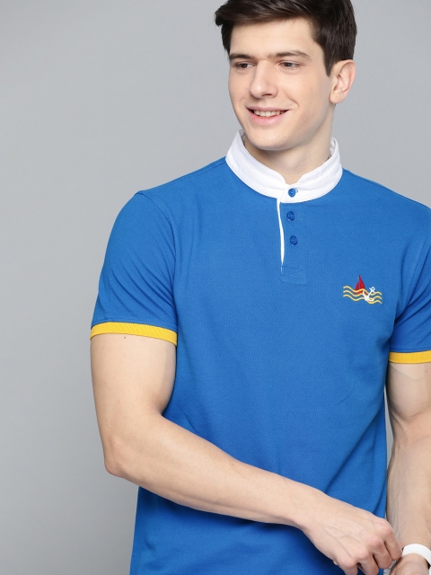 

Mast & Harbour Men Blue Solid Stand Collar T-shirt