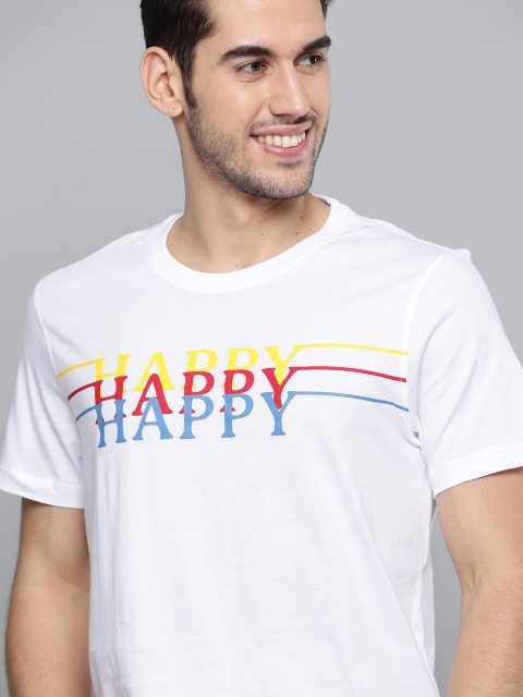 

Mast & Harbour Men White & Yellow Printed Round Neck T-shirt