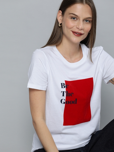 

Mast & Harbour Women White Printed Round Neck T-shirt