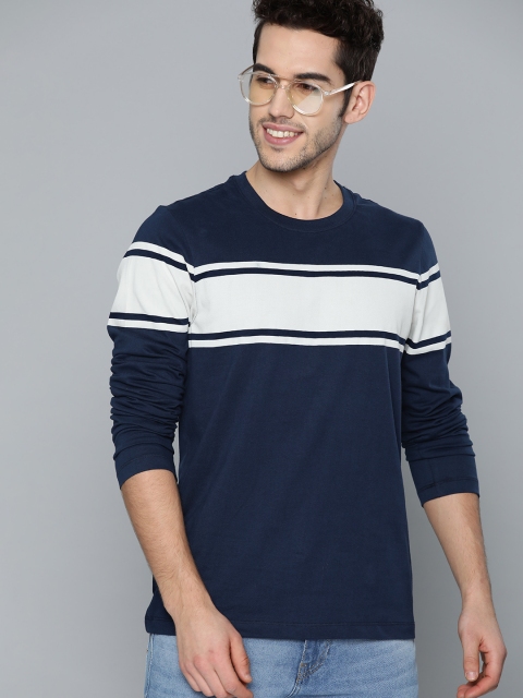 

Mast & Harbour Men Navy Blue & White Striped Round Neck T-shirt