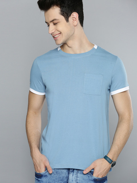 

Mast Harbour Men Blue Solid Round Neck Pure Cotton T-shirt
