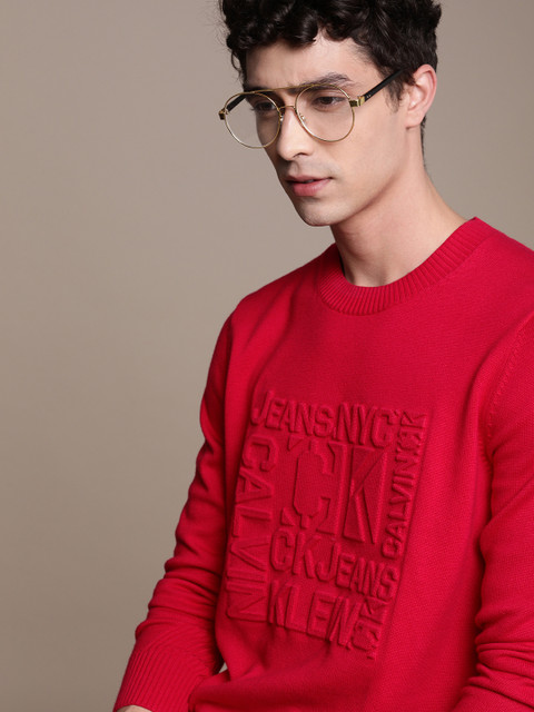 

Calvin Klein Jeans Men Red Typography Embossed Pullover Sweater