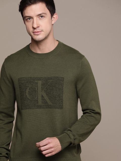 

Calvin Klein Jeans Men Olive Green Typography Printed Pullover Sweater