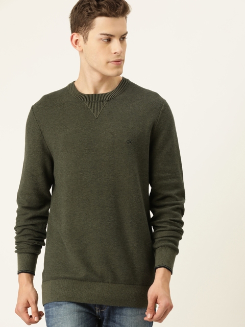 

Calvin Klein Jeans Men Olive Green Solid Pullover Sweater