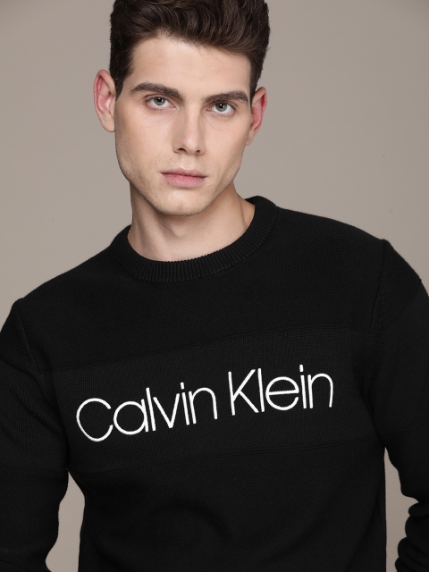 

Calvin Klein Jeans Men Black Brand Logo Embroidered Pullover Sweater