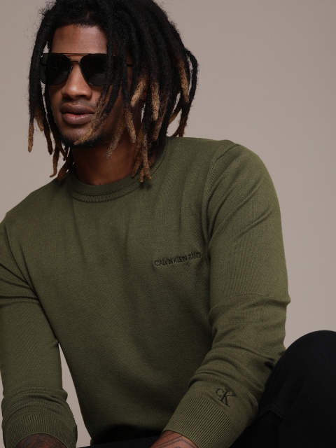 

Calvin Klein Jeans Men Olive Green Embroider Detailed Pullover