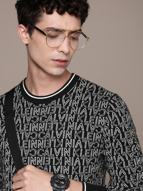

Calvin Klein Jeans Men Black & White Typography Printed Pullover Sweater