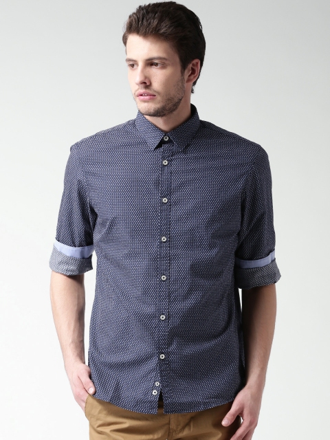 

Celio Navy & White Printed Casual Shirt, Navy blue