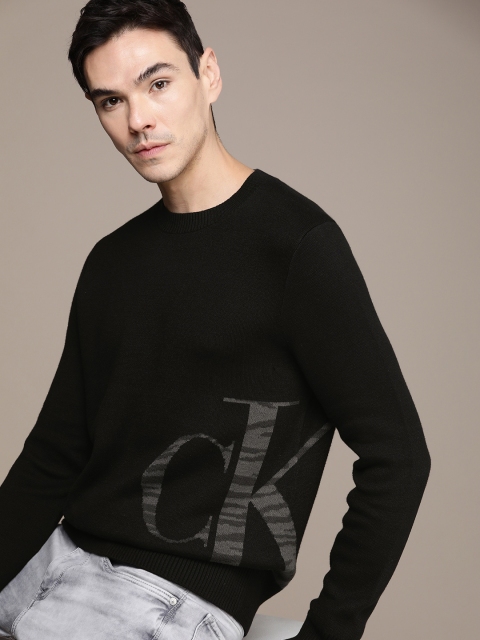 

Calvin Klein Jeans Men Black Logo Printed Round-Neck Pullover Sweater