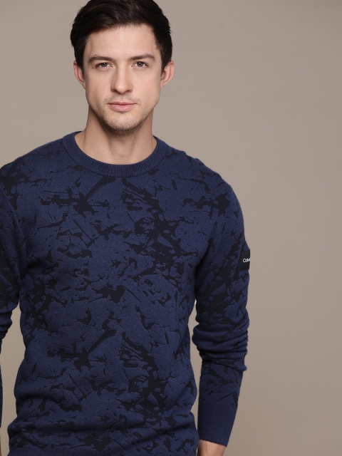 

Calvin Klein Jeans Men Navy Blue & Black Self Design Pullover Sweater