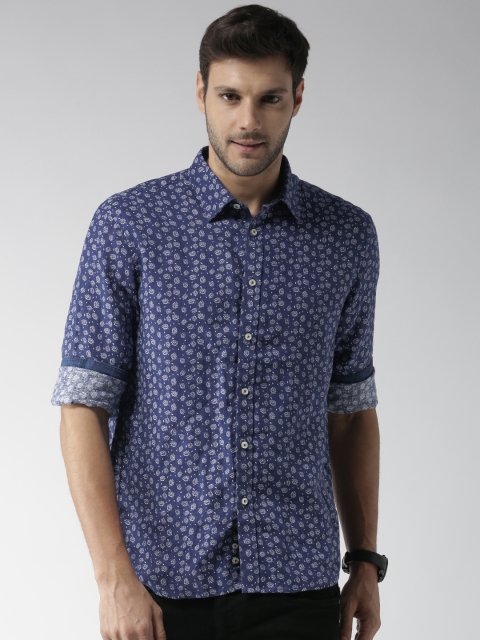 

Celio Navy Pure Linen Printed Casual Sustainable Shirt, Navy blue
