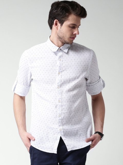 

Celio White Pure Linen Dot Print Casual Sustainable Shirt