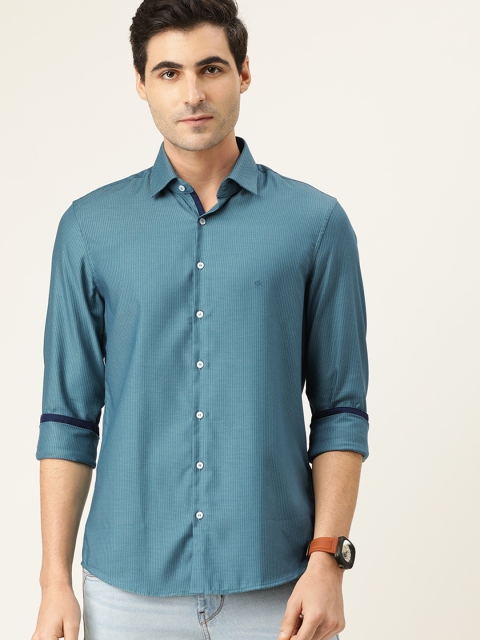 

Calvin Klein Jeans Men Teal Blue Slim Fit Self Design Casual Shirt