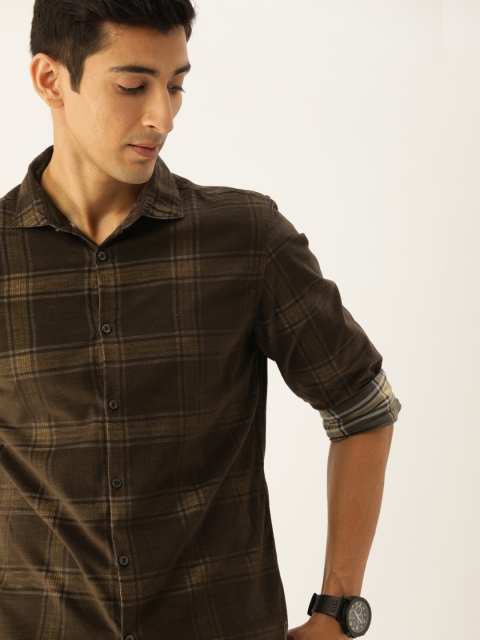 

Calvin Klein Jeans Men Brown & Yellow Slim Fit Checked Corduroy Casual Shirt
