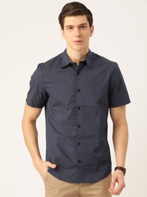 

Calvin Klein Jeans Men Navy Blue & White Slim Fit Printed Casual Shirt