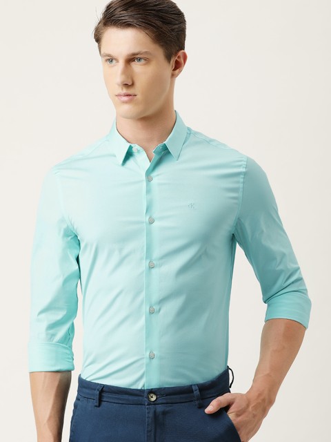 

Calvin Klein Jeans Men Turquoise Blue Slim Fit Solid Smart Casual Shirt