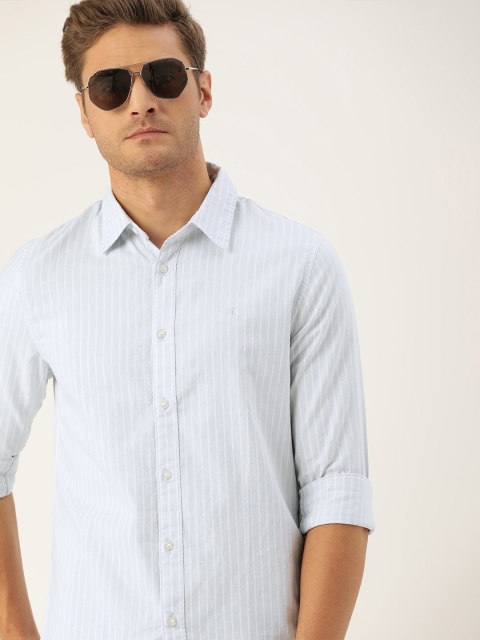 

Calvin Klein Jeans Men Blue & White Slim Fit Striped Oxford Casual Shirt