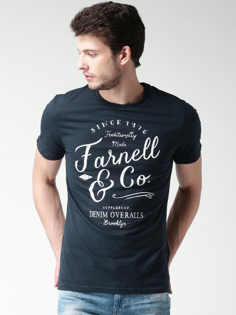 

Celio Navy Text Print Pure Cotton T-shirt, Navy blue