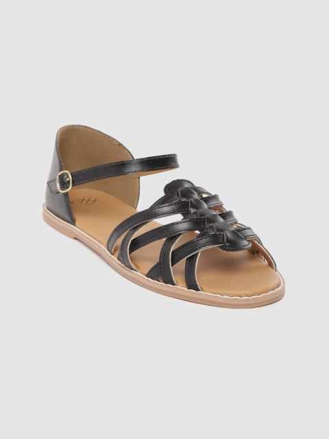 

House of Pataudi Women Black Criss Cross Open Toe Flats