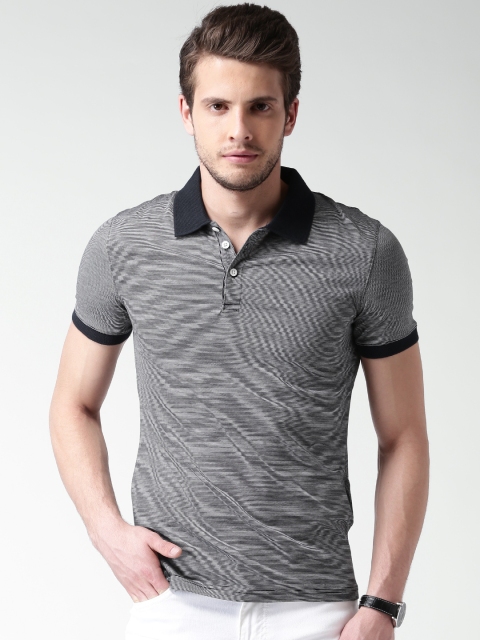 

Celio Grey Self-Striped Polo T-shirt