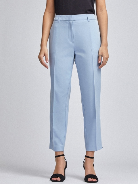 

DOROTHY PERKINS Petite Women Blue Ankle Grazer Solid Smart Casual Trousers