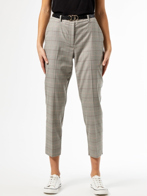 

DOROTHY PERKINS Women Grey Regular Fit Checked Cropped Formal Trousers