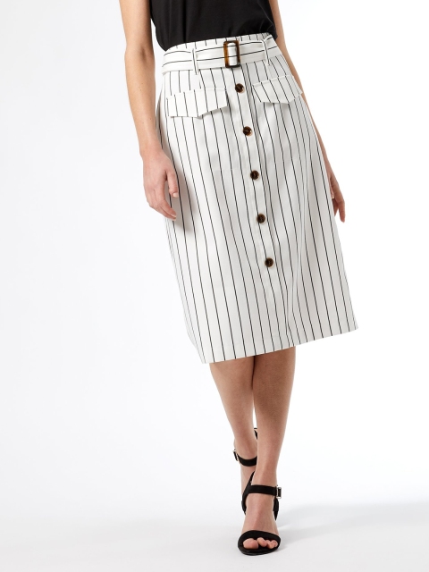 

DOROTHY PERKINS Women White & Black Striped A-Line Midi Skirt