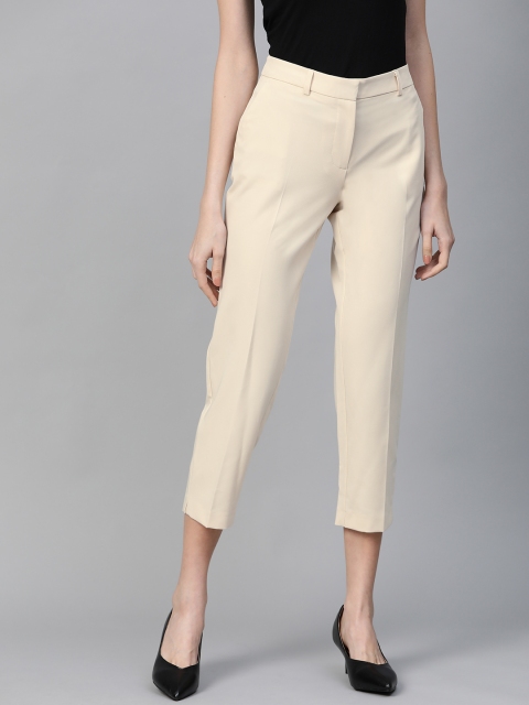 

DOROTHY PERKINS Women Cream-Coloured Petite Regular Fit Solid Cropped Trousers