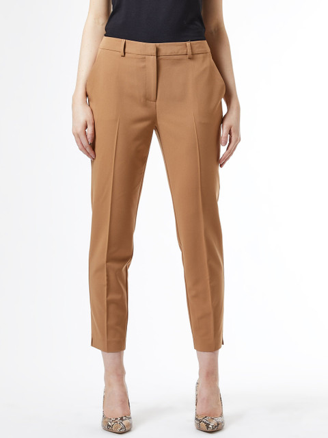 

DOROTHY PERKINS Women Brown Regular Fit Solid Cropped Formal Trousers