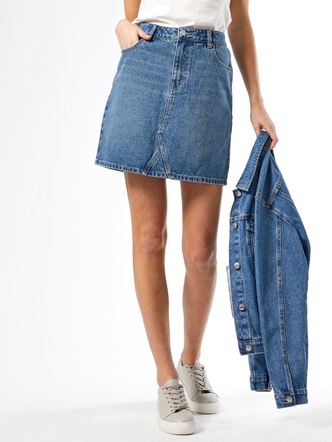 

DOROTHY PERKINS Women Blue Washed Denim Mini A-Line Pure Cotton Skirt
