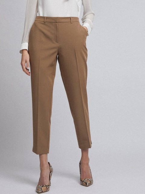 

DOROTHY PERKINS Women Brown Regular Fit Solid Cropped Formal Trousers