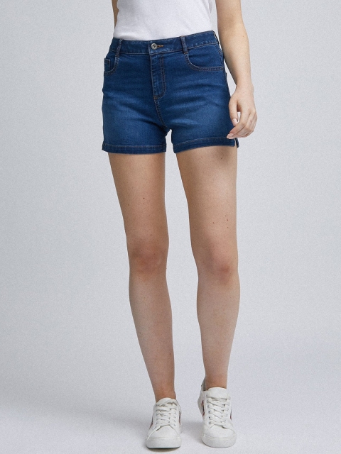 

DOROTHY PERKINS Women Navy Blue Washed Regular Fit Denim Shorts