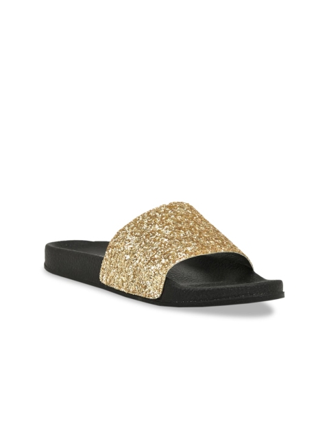 

SALARIO Women Gold-Toned Embellished PU Open Toe Flats