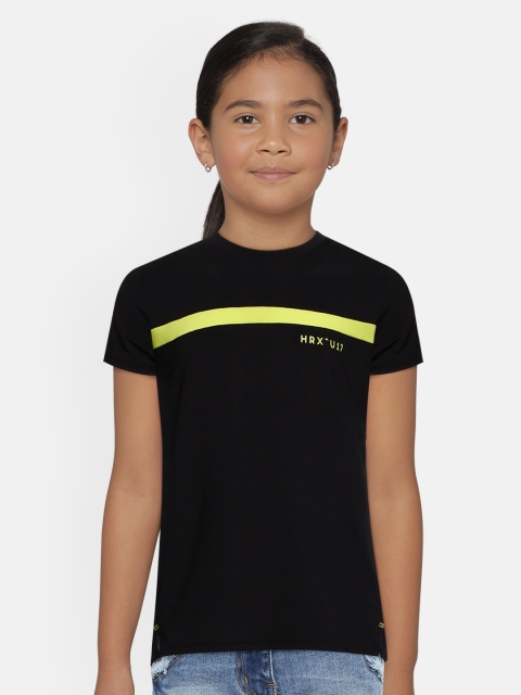 

HRX by Hrithik Roshan Girls Black Solid Antimicrobial Rapid-Dry Lycra Active T-shirt
