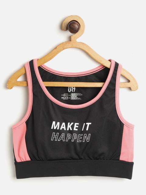 

HRX by Hrithik Roshan Girls Black Medium Support Rapid-Dry Lycra Active Sports Bra