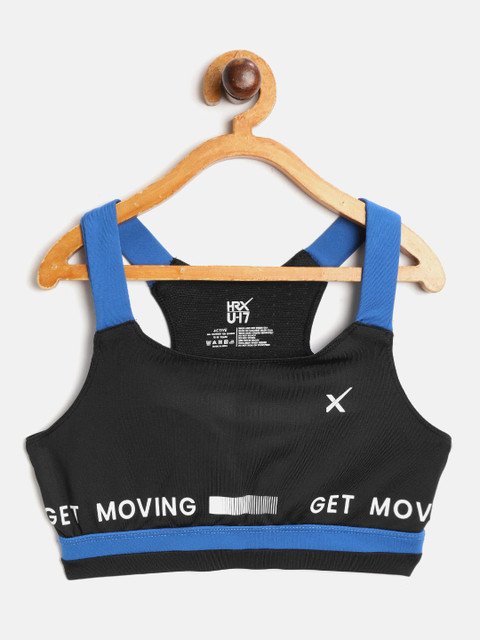 

HRX by Hrithik Roshan Girls Black Medium Support Rapid-Dry Lycra Active Sports Bra