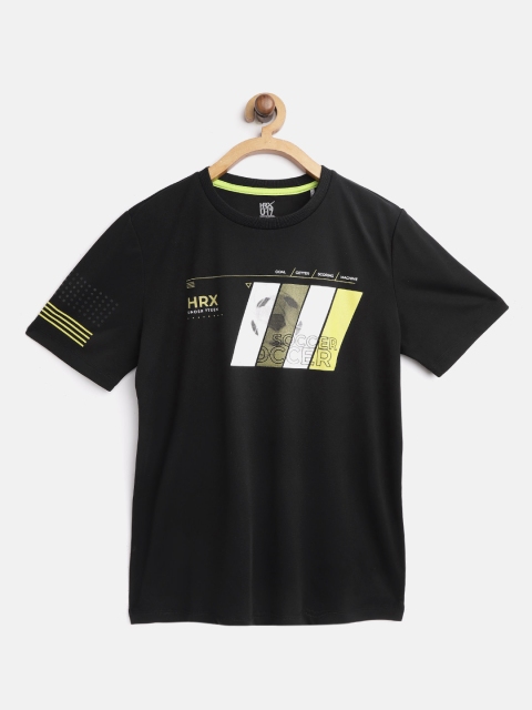 

HRX by Hrithik Roshan Boys Black Solid Bio-Wash Bio-Wash Active T-shirt