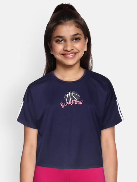 

HRX by Hrithik Roshan Girls Eclipse Typographic Antimicrobial Rapid-Dry Active T-shirt, Navy blue