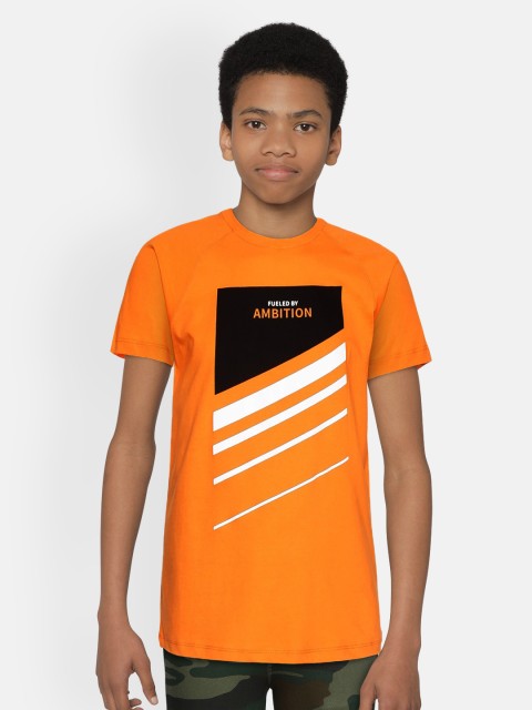 

HRX by Hrithik Roshan Boys Split Pea Printed Bio-Wash Lifestyle Pure Cotton T-shirt, Orange