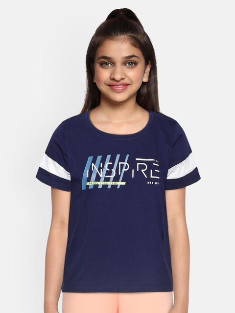 

HRX by Hrithik Roshan Girls Eclipse Typographic Antimicrobial Bio-Wash Lifestyle T-shirt, Navy blue