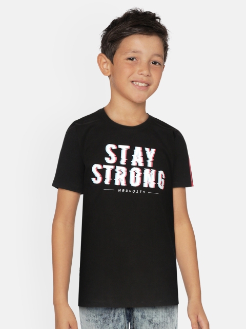 

HRX by Hrithik Roshan Boys Black Typography Print Bio-Wash Lifestyle T-shirt