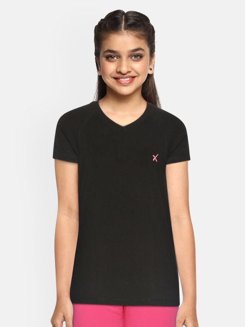 

HRX by Hrithik Roshan Girls Jet Black Solid Antimicrobial Bio-Wash Lifestyle T-shirt