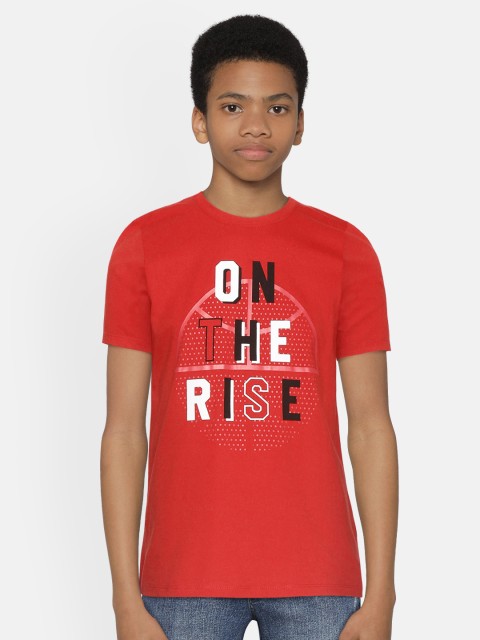 

HRX by Hrithik Roshan Boys Aurore Red Solid Bio-Wash Active T-shirt