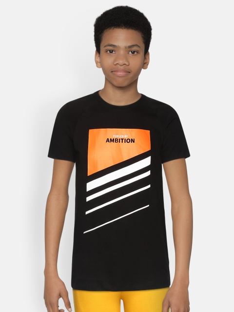 

HRX by Hrithik Roshan Boys Black Solid Bio-Wash Pure Cotton Lifestyle T-shirt