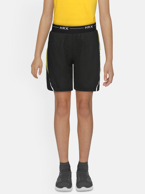 

HRX by Hrithik Roshan Boys Black Solid Regular Fit Rapid-Dry Lycra Active Shorts