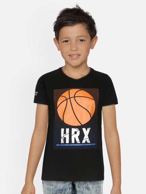 

HRX by Hrithik Roshan Boys Black Solid Antimicrobial Rapid-Dry Active T-shirt