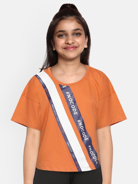 

HRX by Hrithik Roshan Girls Mandarin Red Antimicrobial Bio-Wash Lifestyle T-shirt, Orange