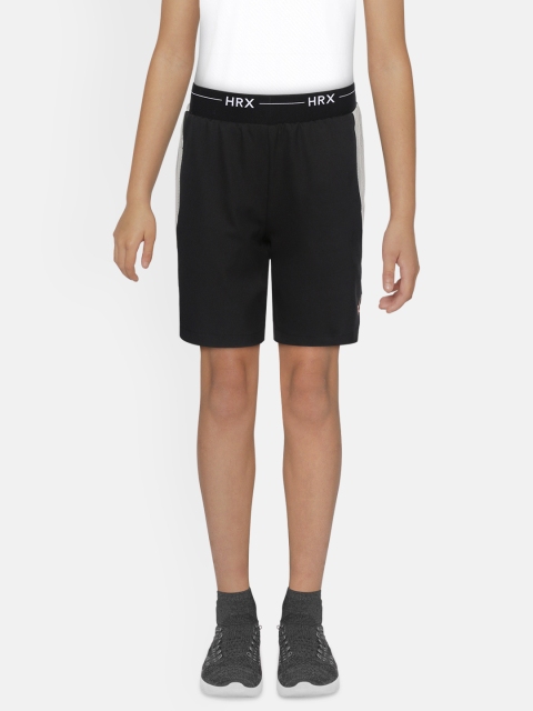 

HRX by Hrithik Roshan Boys Jet Black Solid Regular Fit Rapid-Dry Lycra Active Shorts
