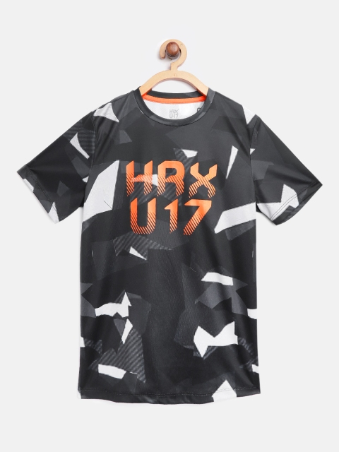 

HRX by Hrithik Roshan Boys Design To Comment AOP Antimicrobial Rapid-Dry Active T-shirt, Black