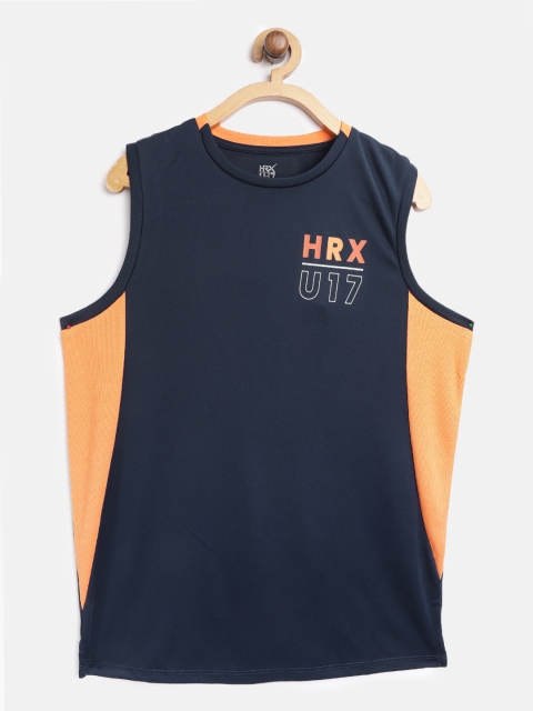 

HRX by Hrithik Roshan Boys Dress Blues Typographic Antimicrobial Rapid-Dry Active T-shirt, Navy blue